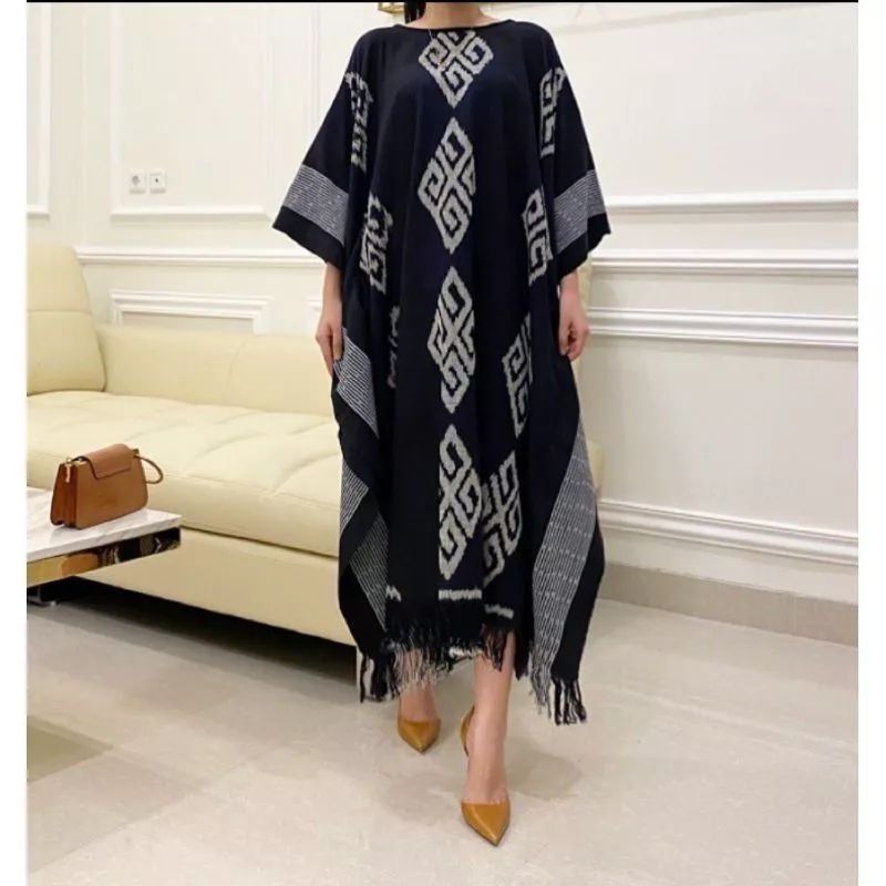 LONG DRES TENUN ETNIK HALUS | KAFTAN TENUN ASLI TROSO MOTIF TORAJA
