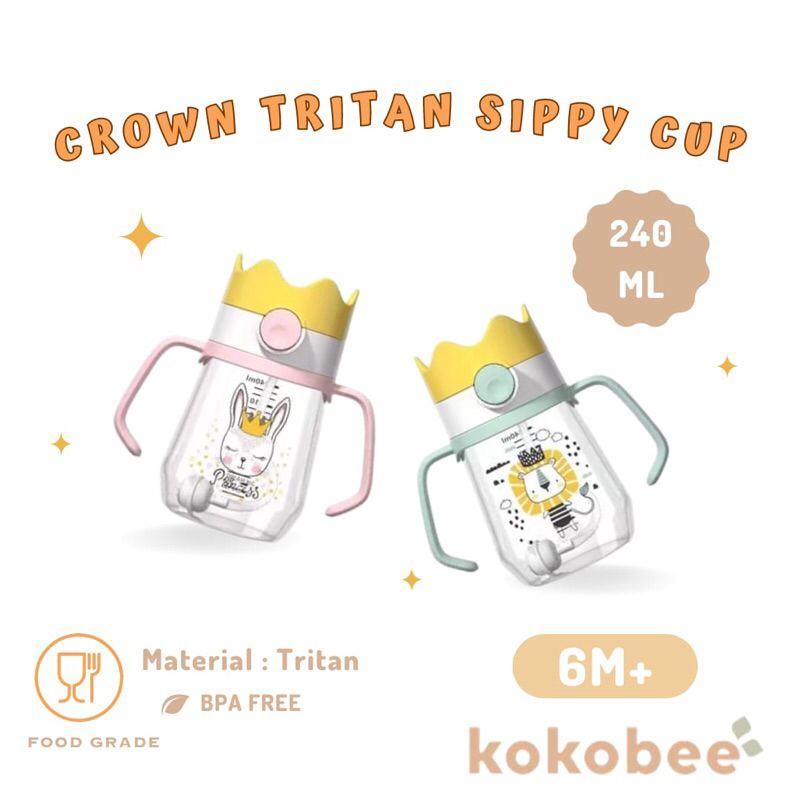 KOKOBEE - Toukie Crown Sippy Cup Tritan Bottle (240 ml) 6M+ / botol minum anak / dishwasher / coconi / bpa free / food grade / straw gravity ball / gelas bayi / anti tumpah / leak proof / grosir / gelas gagang bayi / mudah digenggam / travel