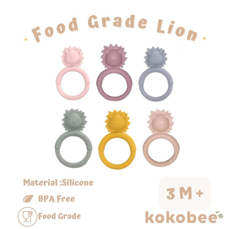 KOKOBEE Premium Silicone Baby - LION teether (3m+) / bpa free / food grade / mudah digenggam / penghilang gusi gatal bayi / gigitan anak lucu / toothbrush / teether lucu karakter / grosir / motorik / perkembangan otak bayi / lentur / lembut / aman