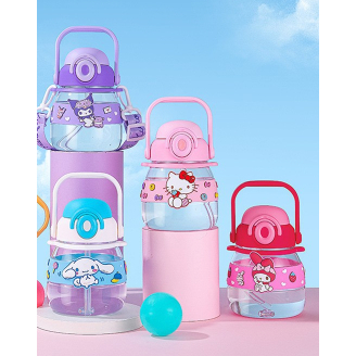 SANRIO KARET LOGO BOTOL MINUM SEDOTAN ANAK 750ML KARAKTER ANIMAL WD2217