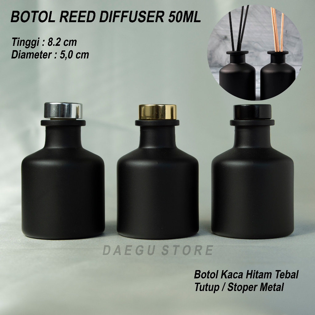 Botol Reed Diffuser 50ml - Kaca Tebal Hitam Doff Black Matte Aromatherapy Pengharum Ruangan