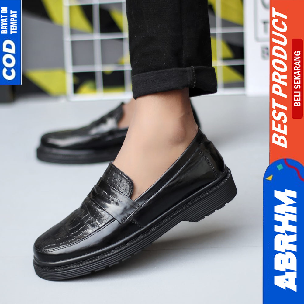 ABRHM Sepatu Penny Loafers Docmart Formal Hitam Pria