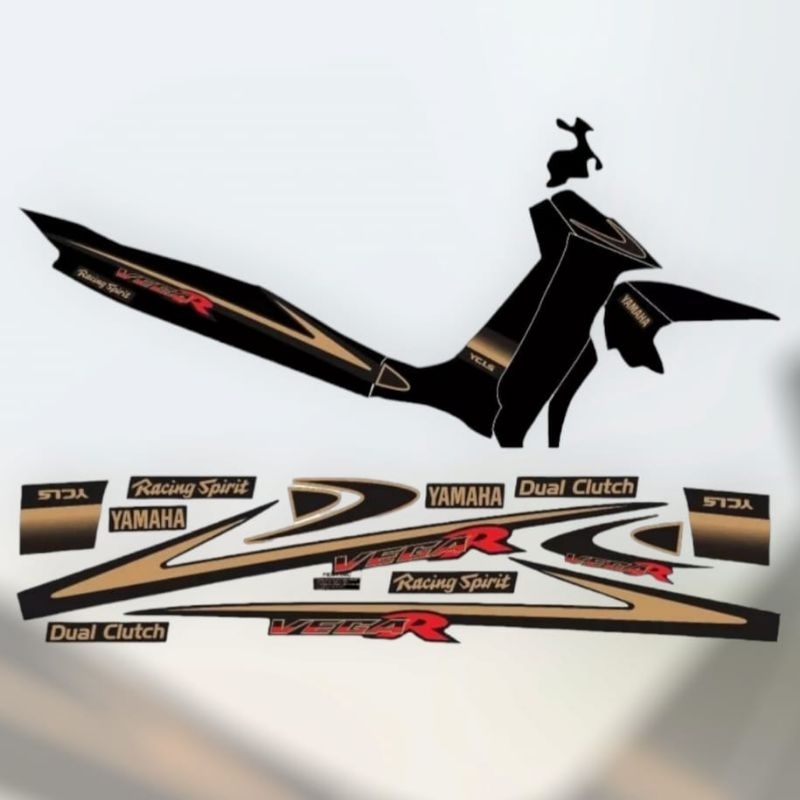 Sticker Striping Motor Yamaha Vega r lama Variasi Ss Two Malaysia Hitam Gold Printing Cutting Tahan 