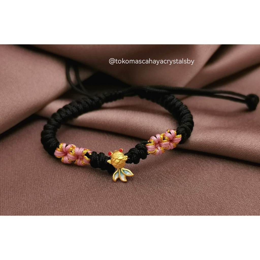 Gelang Charm Ikan Baby Koi Mini Cat emas kadar 24k HK Hongkong 999% 999 &amp; Gelang Serut