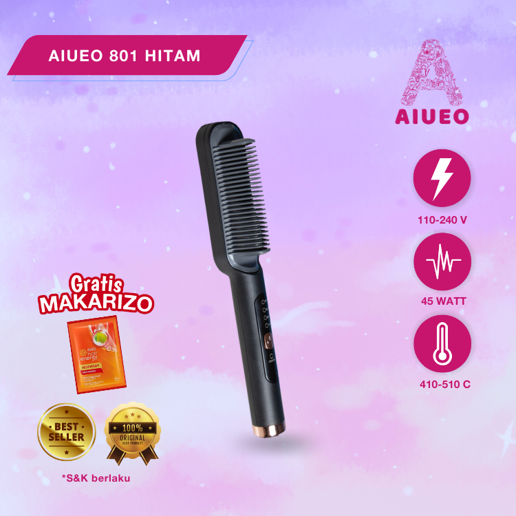 [GARANSI 18 BLN] •  AIUEO Catokan  Sisir Pelurus Rambut - Catokan Sisir Meluruskan Rambut Mudah Diatur Hair Straightener 801 Low Watt