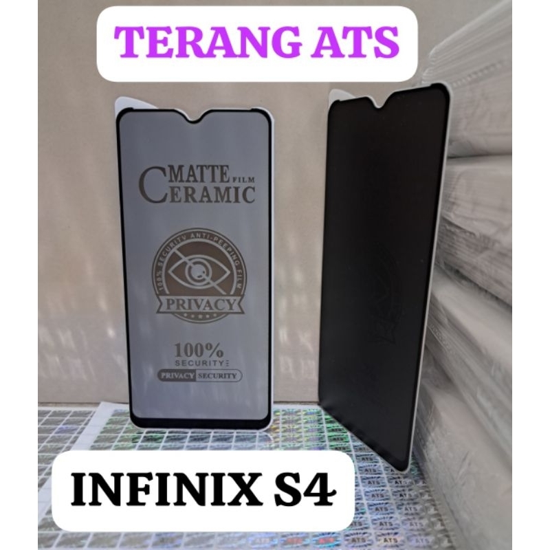 TG ANTI GORES SPY INFINIX S4 Tempered Glass Matte Film Ceramic 100% Security Anti Peeping Film Privacy 100% Security Privacy Security Physical Rein Forcement Technology No Broken Edge Tempered Glass Screen Protector Melindungi Layar Handphone Depan