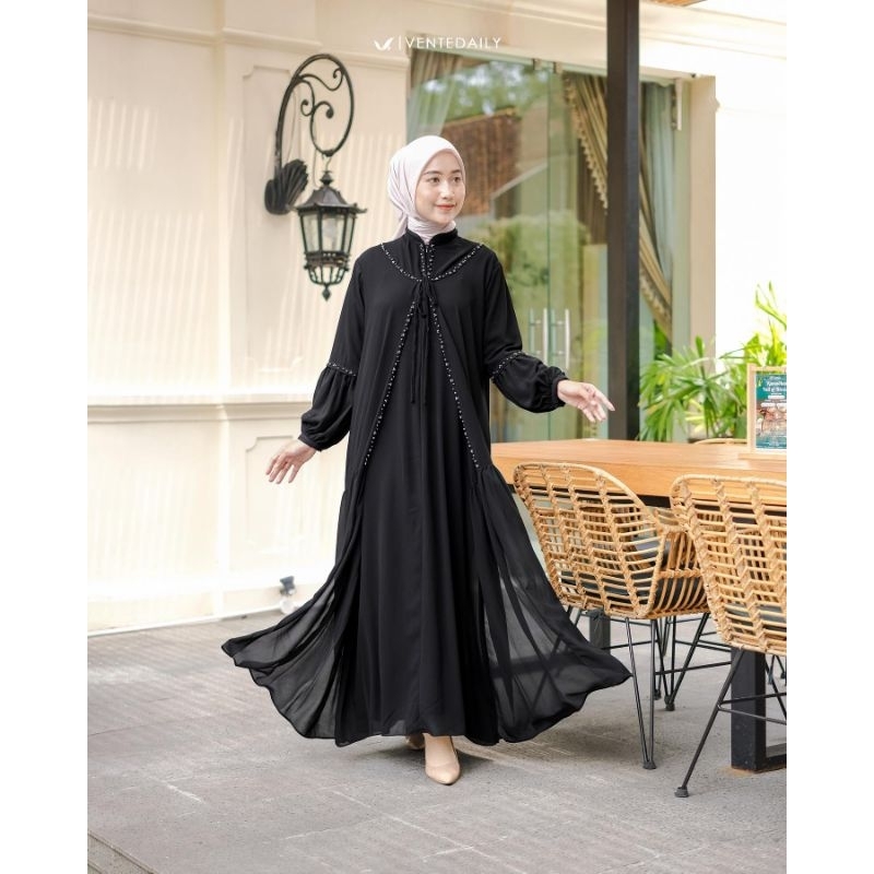 VELIA MAXY APLIKASI MUTIARA DRESS CERUTY BABYDOLL/GAMIS LAYER FULL FURRING BUSUI/GAMIS MUSLIM WANITA DRESS KONDANGAN BAJU PESTA/FAR MOSLEMSTORE