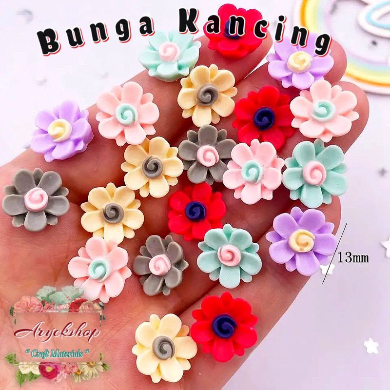 Resin bunga Kancing 14mm isi 10pcs Bahan Craft Jepit rambut  Kerajinan DIY aksesoris