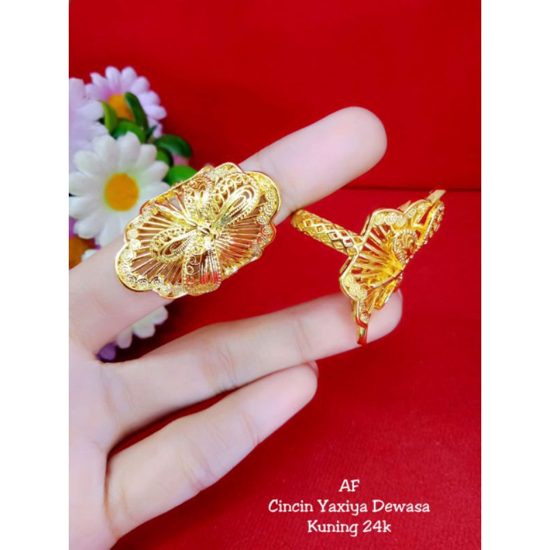 cincin bunga kupu lapis emas 24k