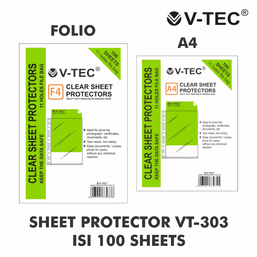 

Clear Sheet Protector / Holes Lembaran Plastik Pelindung Kertas Ordner Isi 100 Lembar Ukuran A4-F4