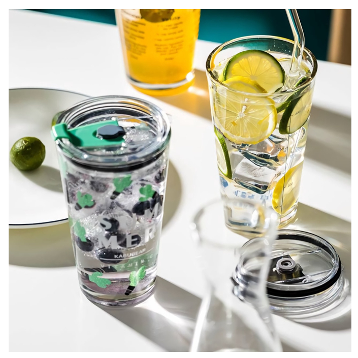 OLINE | Tumbler Gelas Kaca Motif Animal + Sedotan kaca Ware Cup | Gelas Tumblr Kaca Bening Gelas Mug