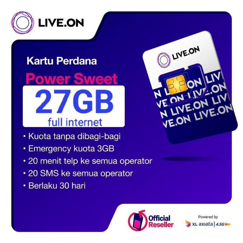 Kartu perdana XL live.ON 22GB/Bisa Request Langsung Pake