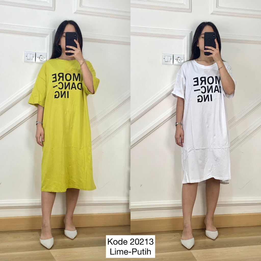 20213 DRESS CASUAL OVERSIZE WANITA YQ PREMIUM TERUSAN DRESS CASUAL TANGAN PENDEK OBLONG VARIASI TEXT
