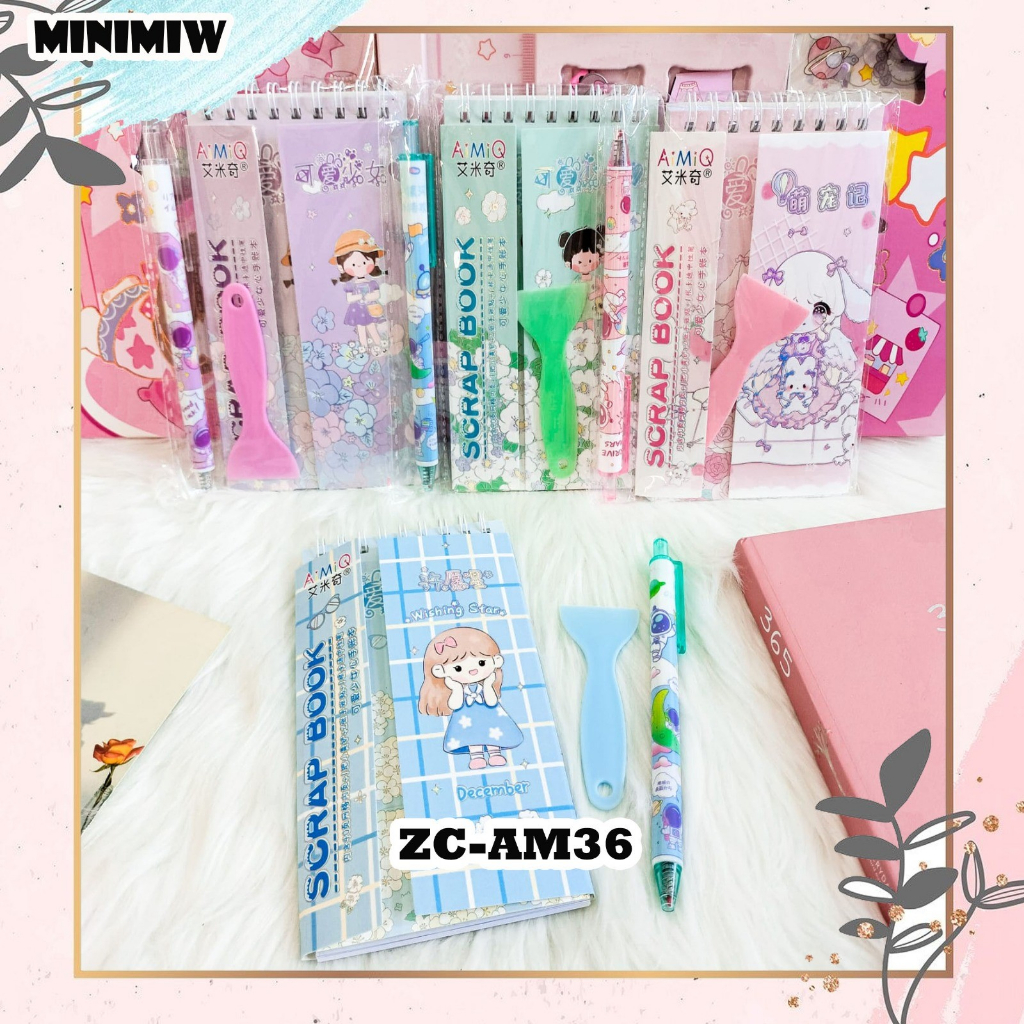 &quot;Paket Sticker ZC-AM36 buku spiral lucu pulpen dan perata stiker lucu kado unik journaling jurnaling pena pen momo senmu  Set Daily Manual Cute Pattern Decorative Tape Sticker Gift Box&quot;