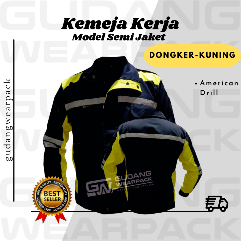 Gudang Wearpack - Baju Kerja Seragam Proyek SemiJaket Warna Dongker Kuning