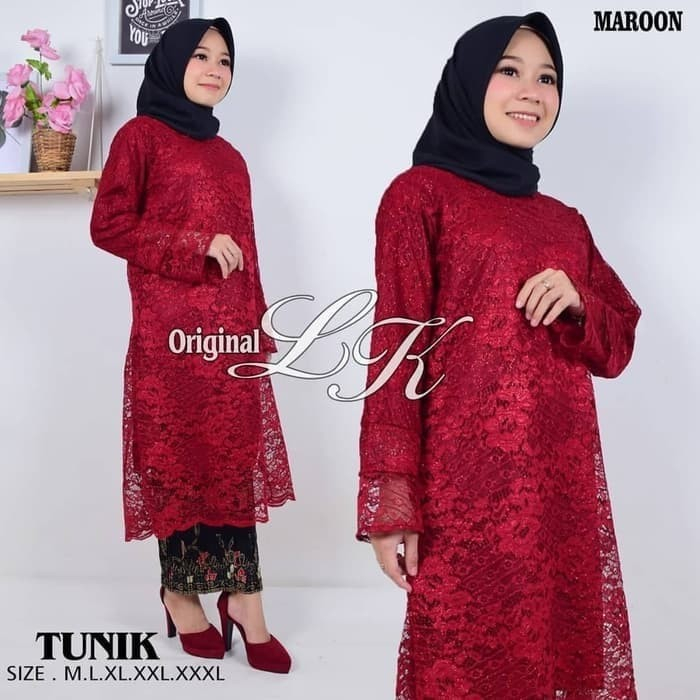 [Atasan Promo] Kebaya Tunik Brukat Maarun Dan Rok plisket