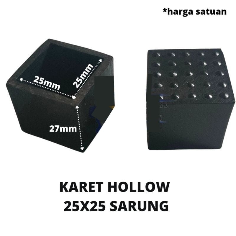 Karet kaki besi Hollow 25x25 sarung