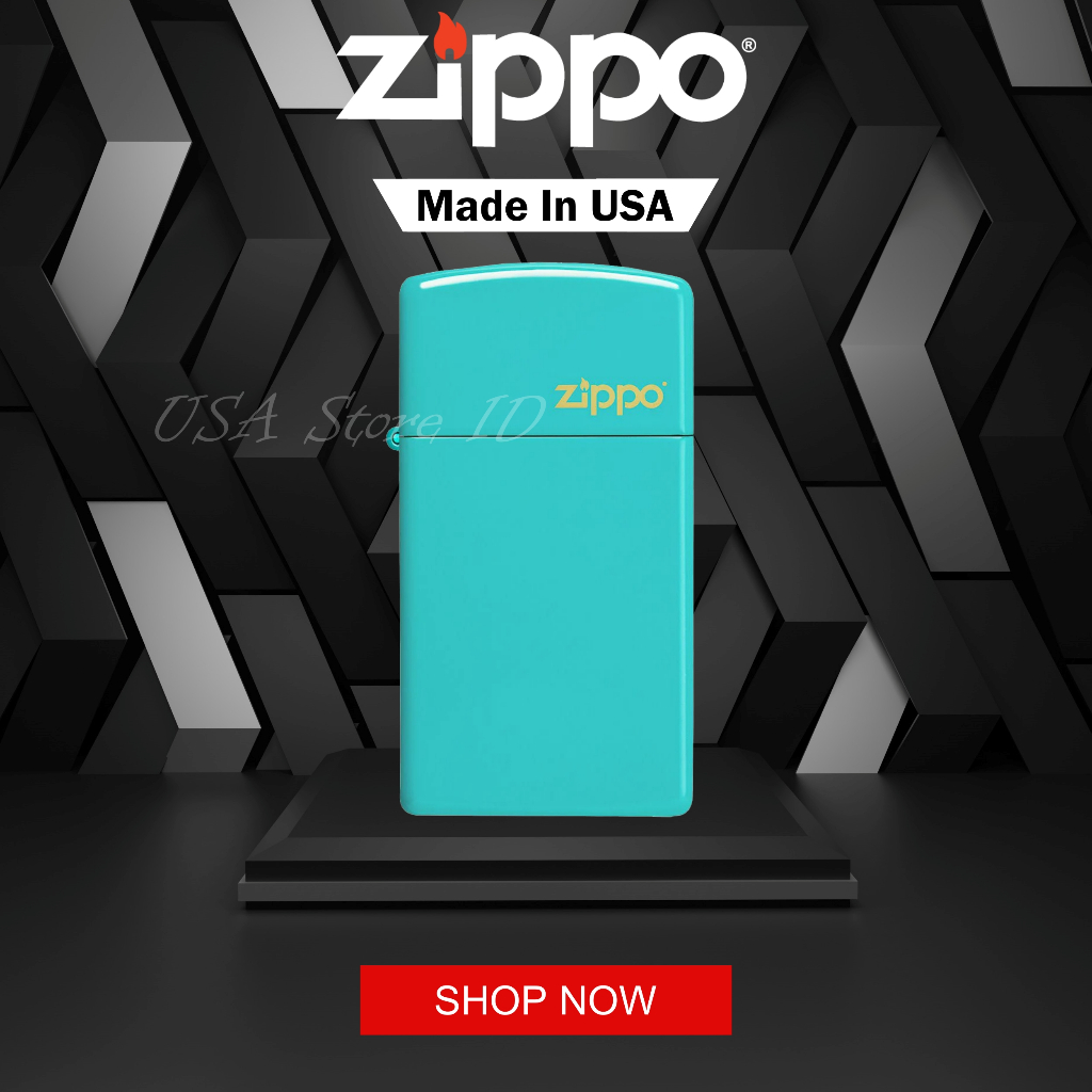 Korek Zippo SlimÂ® Flat Turquoise Zippo Logo 49529ZL Original Made In USA