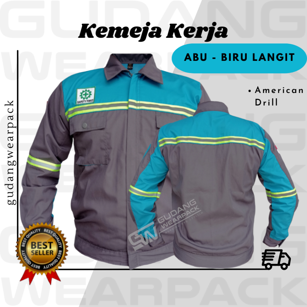 Gudang Wearpack - Baju Kerja Seragam Proyek Warna Abu - Biru Langit