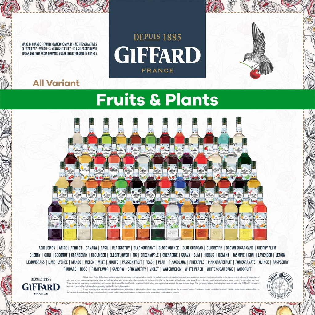 

GIFFARD SYRUP 1000 ML FRUIT & PLANT BASED | SIRUP GIFFARD RASA BUAH 1L