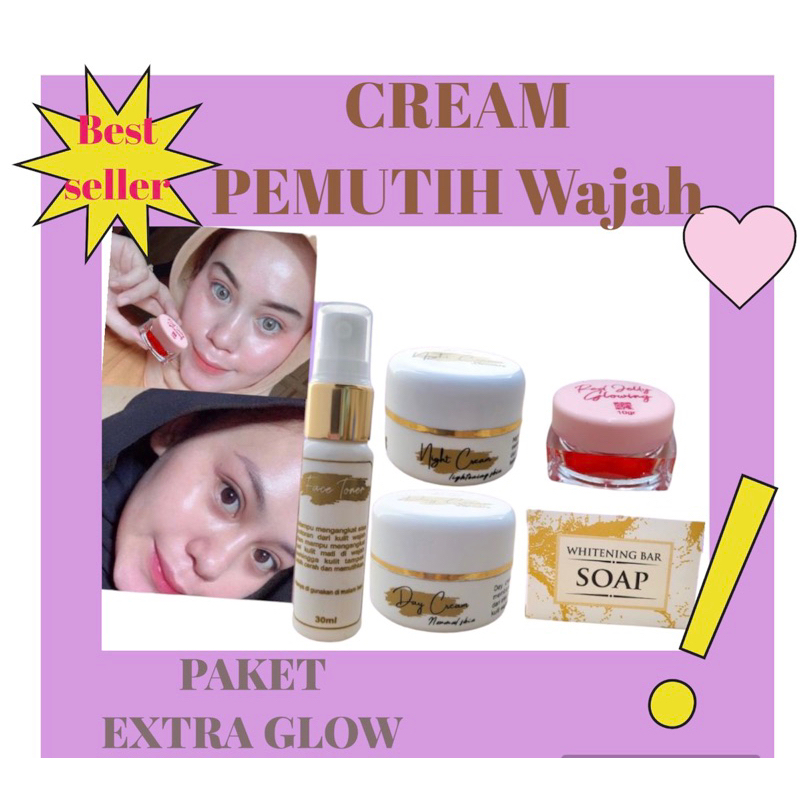 PEMUTIH WAJAH(PAKET EXTRA GLOWING + RED JELLY)CREAM PEMUTIH WAJAH/SKINCARE/PEMUTIH/CREAM WAJAH..