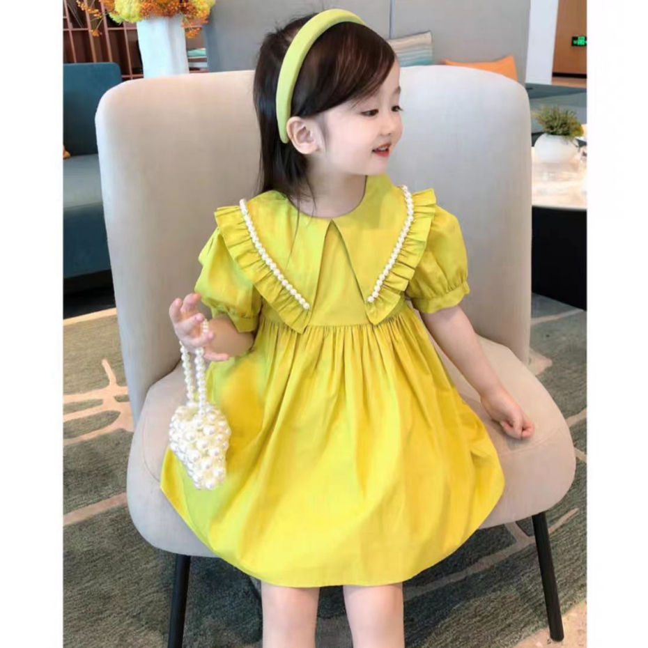 Dress Anak Perempuan GreenLime Motif Collar Mutiara