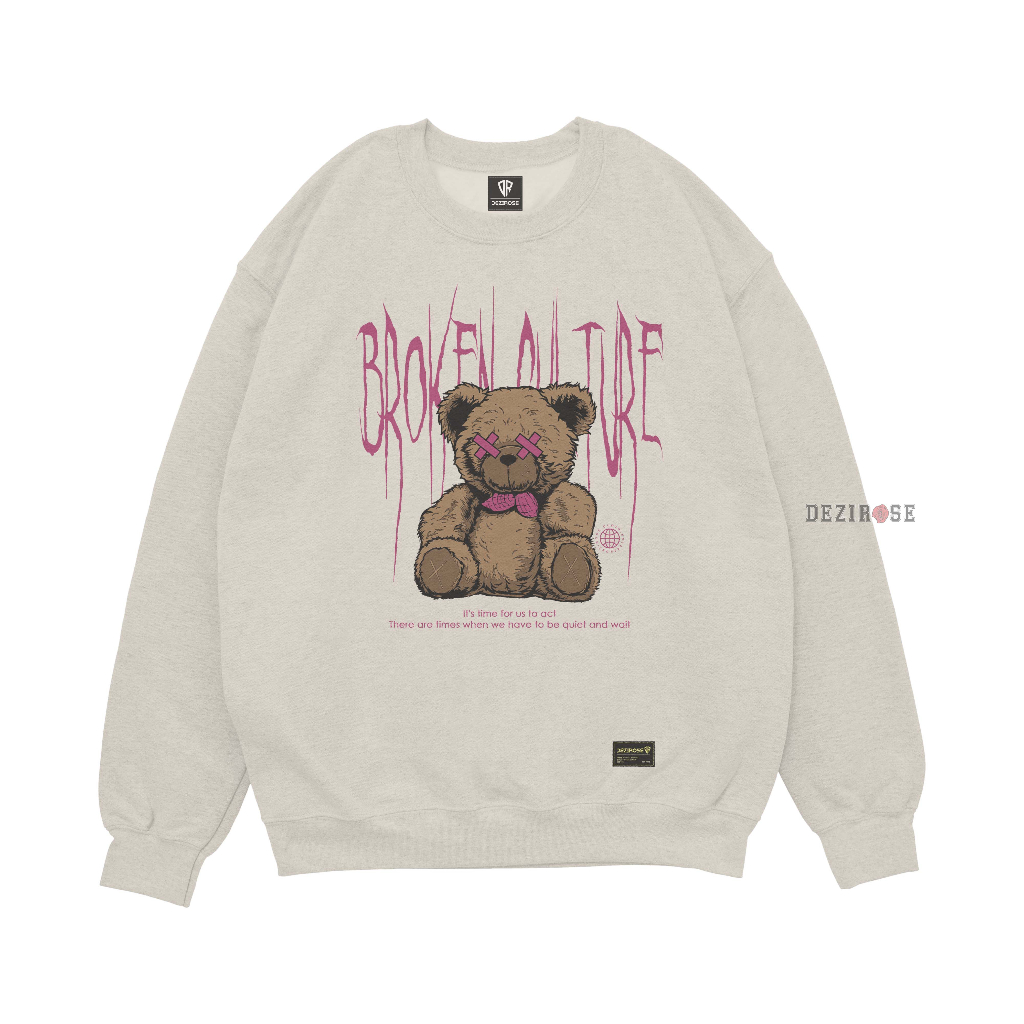 DEZIROSE - Switer Crewneck Bear Broken Culture - Sweater Wanita Korean Style Remaja Fleece Tebal Premium Size M-XXL