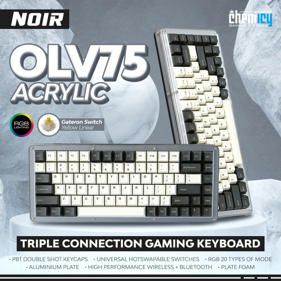 Noir OLV75 75% Acrylic Wireless Bluetooth Mechanical Gaming Keyboard