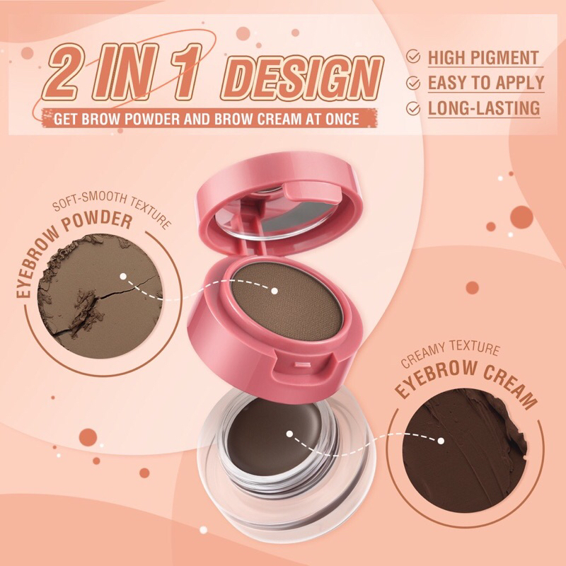PINKFLASH 2-in-1 Eyebrow Cream &amp; Powder Gel pomade kosmetik alis Waterproof smudge-proof high pigment lasting Multi-uses