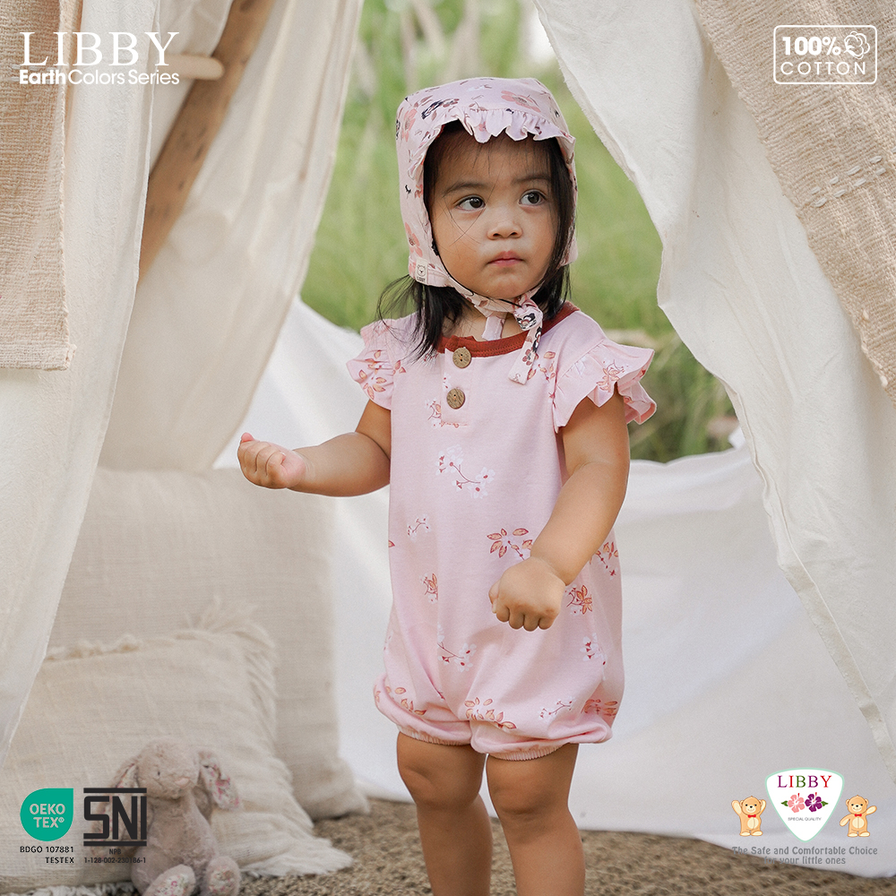 Libby Ivy Romper Ruffle 0-2 Tahun Puffy Jumper Cotton Earth Color Series Jumper Bayi Anak Perempuan V2 V3