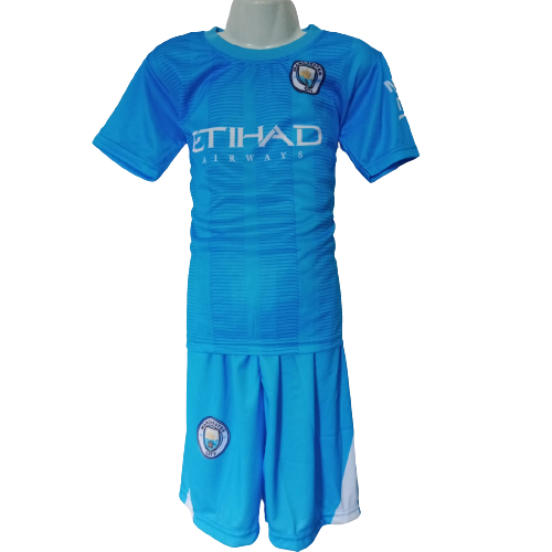 Kaos sepak bola anak jersey soccer baju dan celana setelan t-shirt outfit football seragam kostum olahraga pakaian apparel multi sports manchester city haaland biru