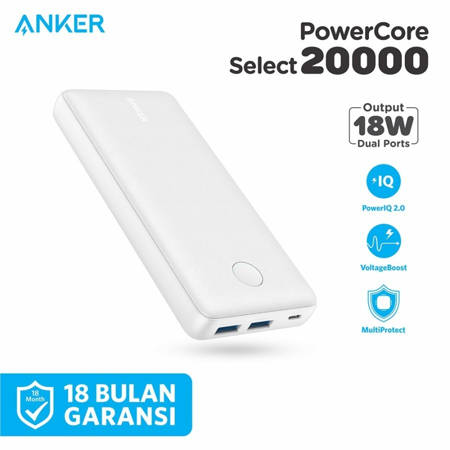 Anker Powerbank PowerCore Select 20.000 mAh 18W Dual USB Port - SKU A1363 - Garansi Resmi 18 Bulan