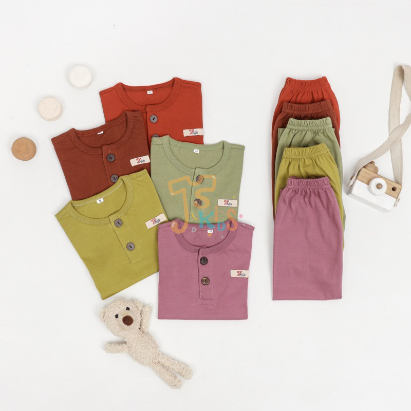 JISA Kids - NEW COLOR Baju Anak / Setelan Anak Kiano Kancing Depan Baju Pendek Celana Panjang