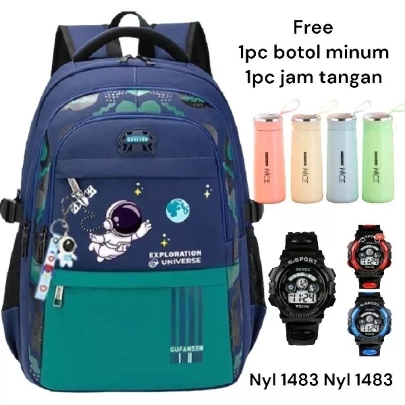 Tas sekolah anak laki laki astronot tas ransel untuk anak Sd Smp Free Jam anak dan Botol