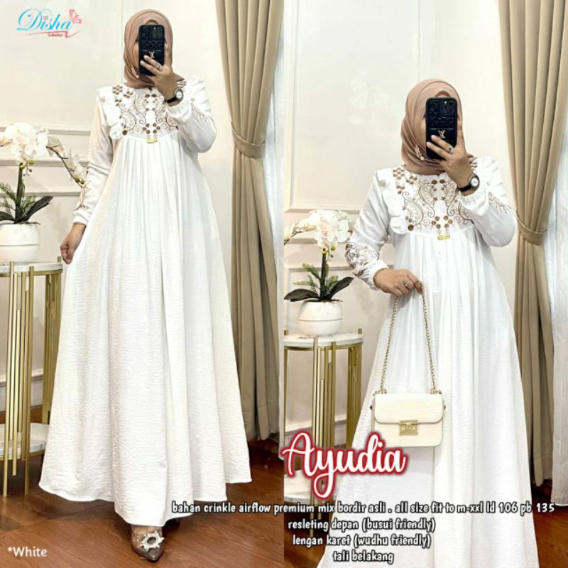 Ayudia Gamis Dress Maxy Abaya Umroh Haji Putih White Disha