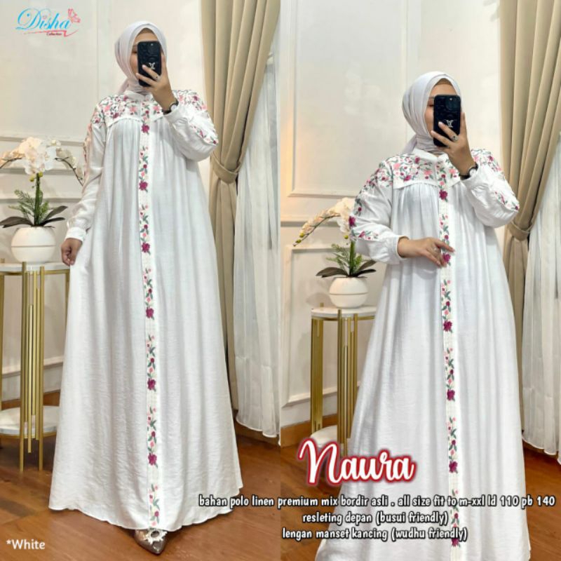 Naura Gamis Dress Maxy Abaya Umroh Haji Putih White Disha