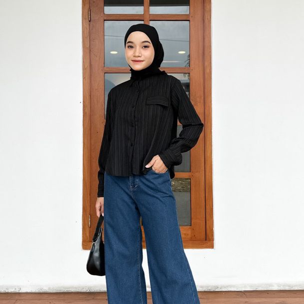 Zana Blouse Atasan Wanita Bahan Lady Crush Full Kancing Lengan Panjang Fashion Remaja Dewasa Kekinian