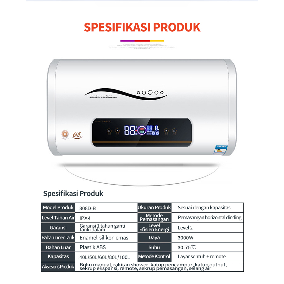 Pemanas Air Water Heater Listrik 40 Liter  3000W  / Heater mandi air panas / Pemanas air kamar mandi