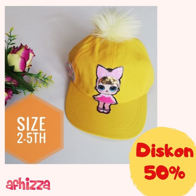 Promo Sale 50% Topi Anak Perempuan Motif LOL LED Hiasan Pompom Topi Anak Perempuan Topi Anak Cewek L