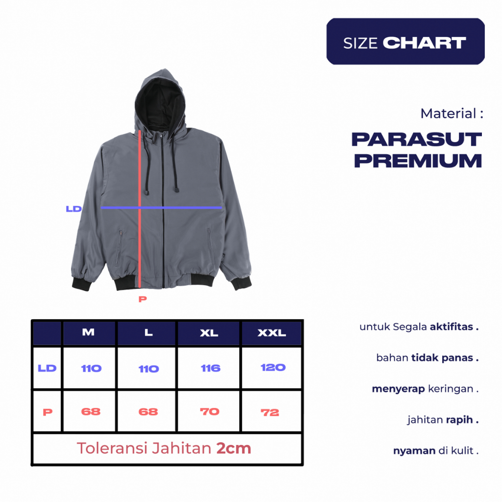 Pro Collection - BB Polos - Jaket Parasut Bolak-Balik Pria