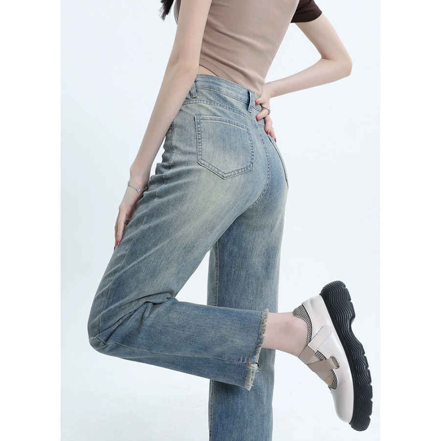 XIAOZHAINV Korean Style Celana Jeans Wanita/ Straight High Waist Pants Biru Muda 0789