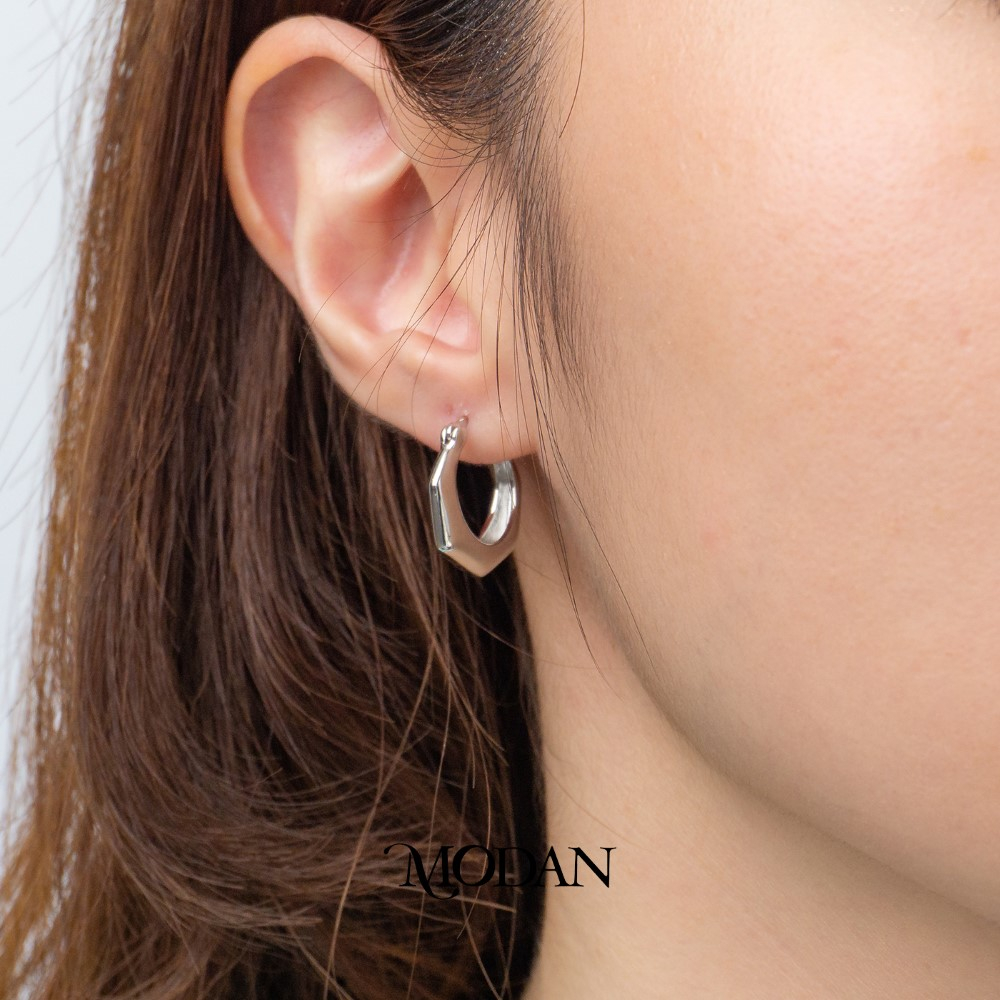 Modan - Daily Wear Plain Geometric Hexagon Shaped Gold Filled / White Gold Filled Hoops Earrings Ant
