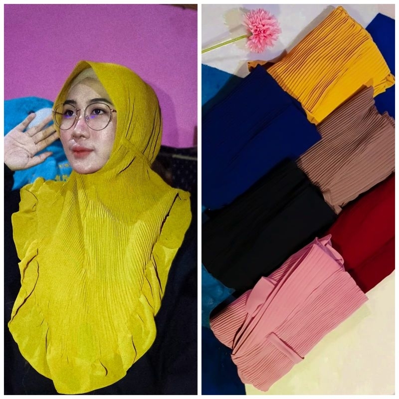 hijab instan plisket pet tali