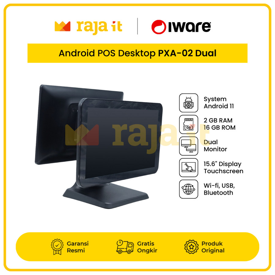 IWARE Android 11 POS Desktop PXA-02 Mesin Kasir Dual Monitor 2/16 GB