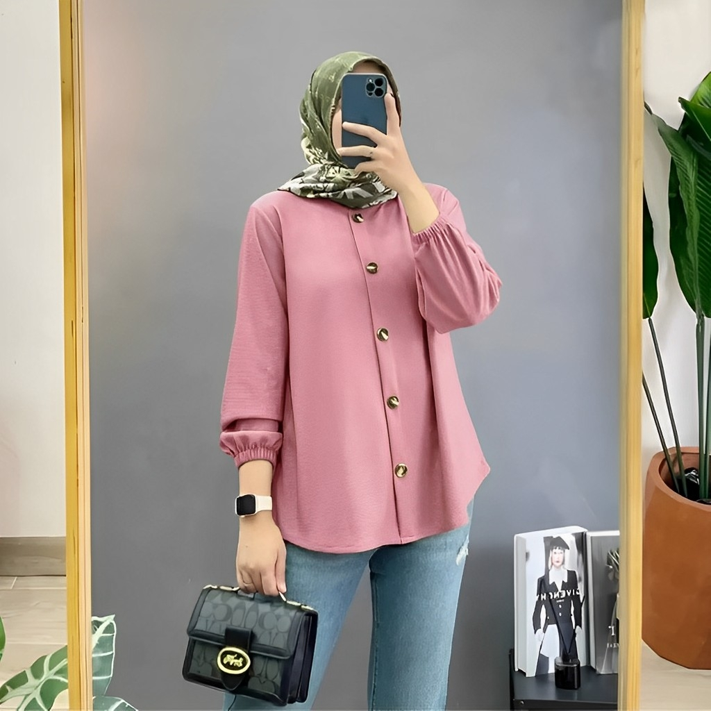 Ramdan Collection - Devanca Shirt Atasan Kemeja Blouse Crinkle Airflow Oversize Ld 120 Atasan Wanita Bigsize Jumbo Lengan Panjang Korean Style Fashion Muslim Terbaru 2023