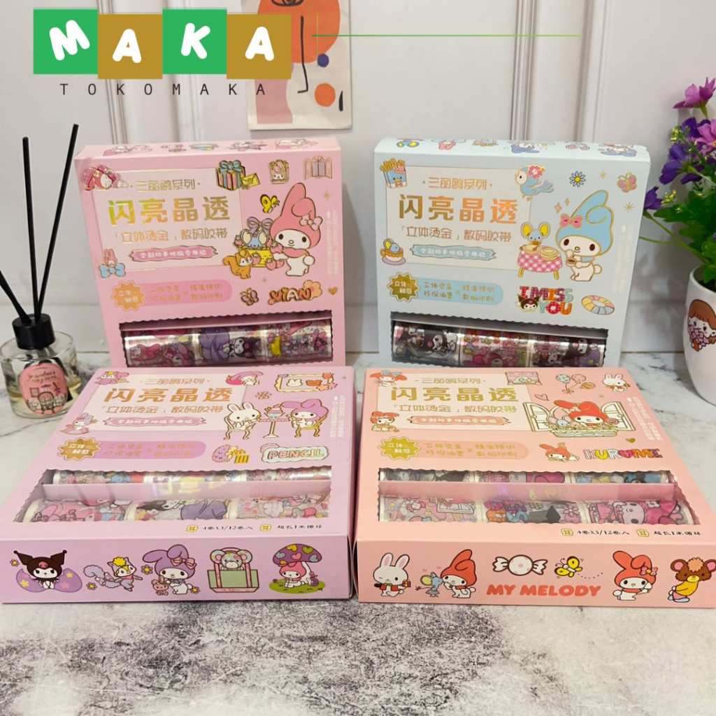 

washti tape sanrio CHF isi 12 paket sticker lakban anti air paket solatip vinyl perlengkapan DIY journaling