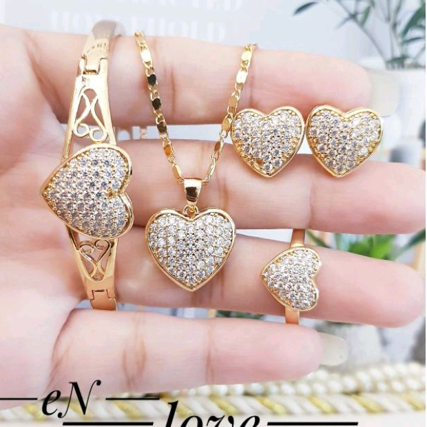 Xuping Set Perhiasan Motif Love Permata Terbaru Gold Lapis Emas 18K 1506a3