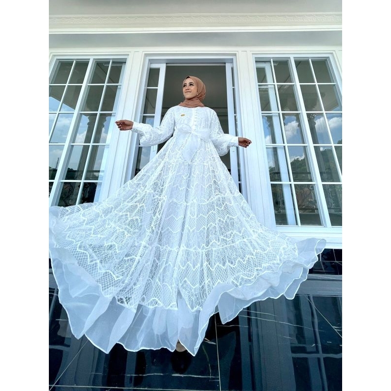 Kiara Machika Dress LD100-120 PB140 Dress Brokat Inces Baju Murah Gamis Couple Ibu Anak