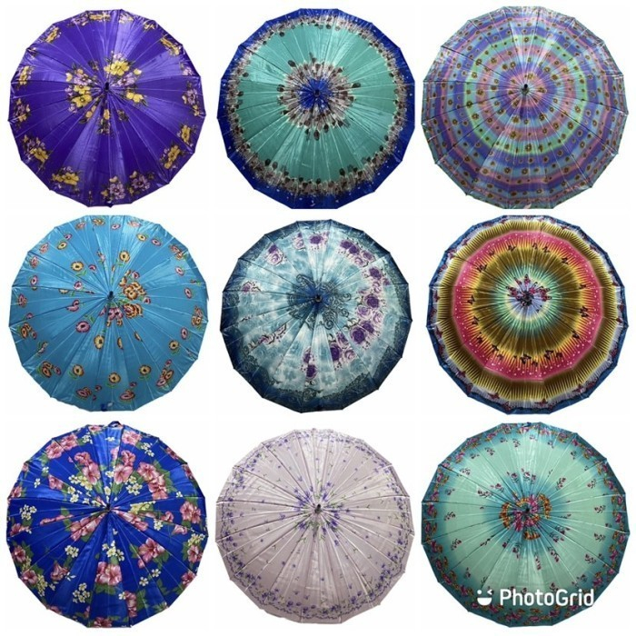 Payung Saten Kembang/Satin Umberella Motif Bunga bunga (  Motif Random )