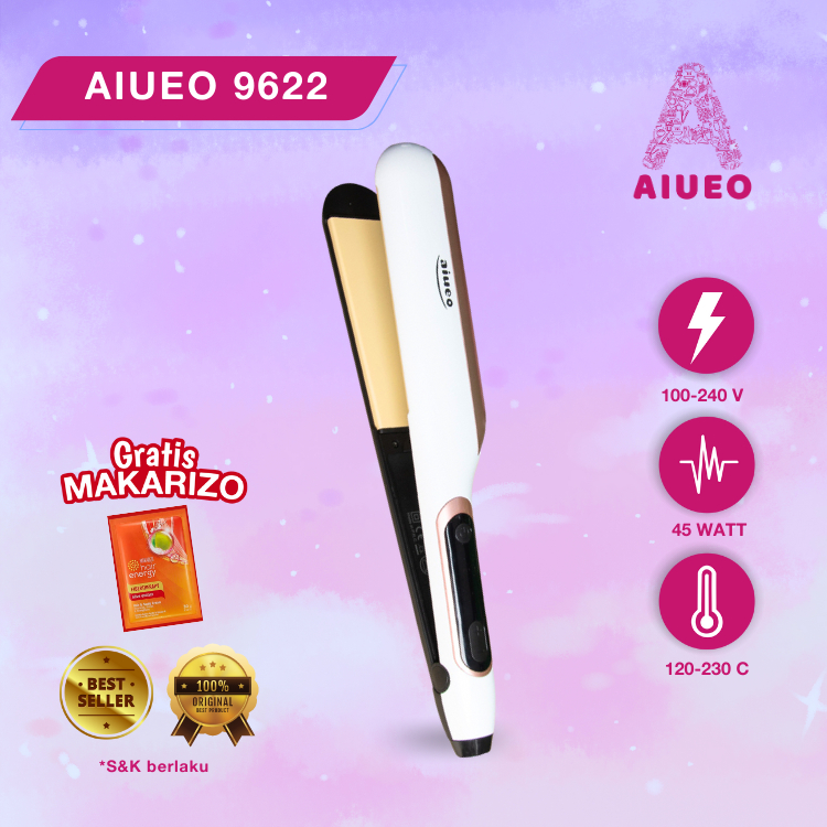 [GARANSI 18 BULAN] •  Catokan Rambut Curly and Hair Straightener Profesional AIUEO 9622 Catok Meluruskan 3in1 Blow Rambut Plat Keramik Ionik - Warna Putih